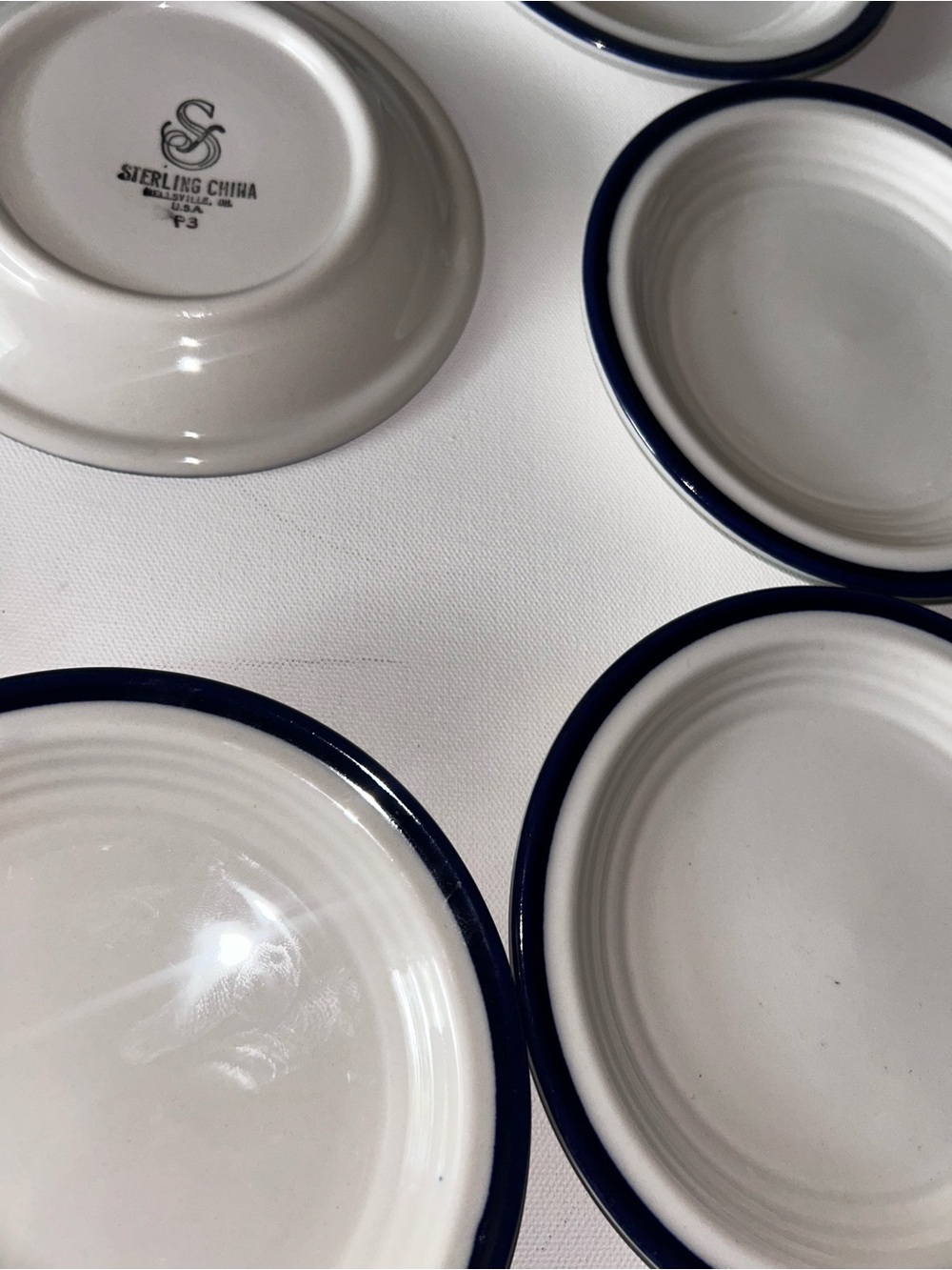 Set of 8 Vintage Sterling China Bread & Butter Plates Wellsville Ohio Blue Rim - Picture 7 of 12